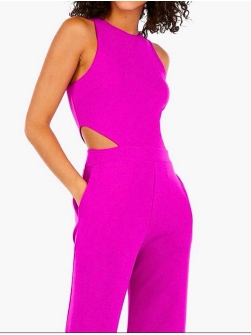 Express Fuchsia Pink Cutout Wide-Leg Jumpsuit